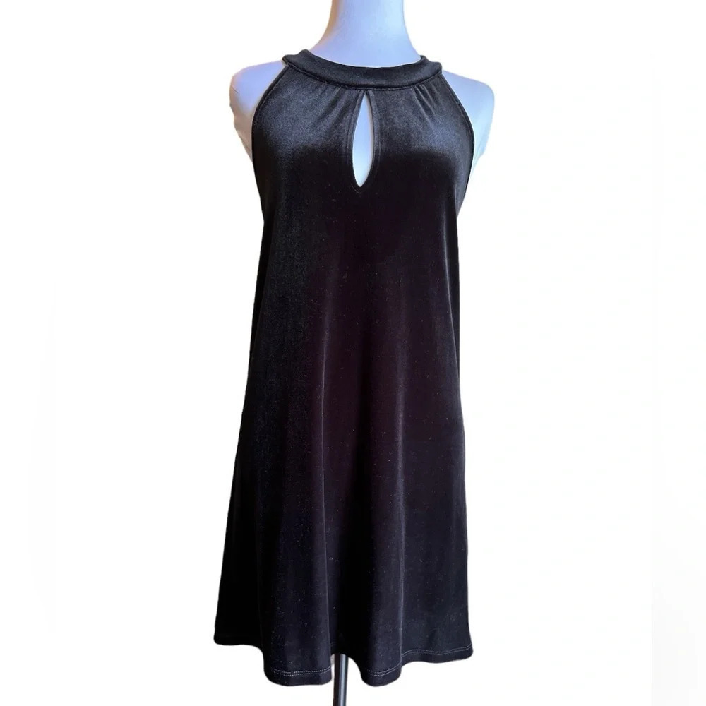 Veronica M Y2K Black Velvet Halter Keyhole Dress Women’s Size S